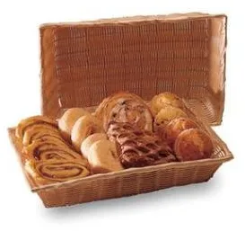 Bread basket, rectangular, light brown plastic weave, 41x28x8 cm